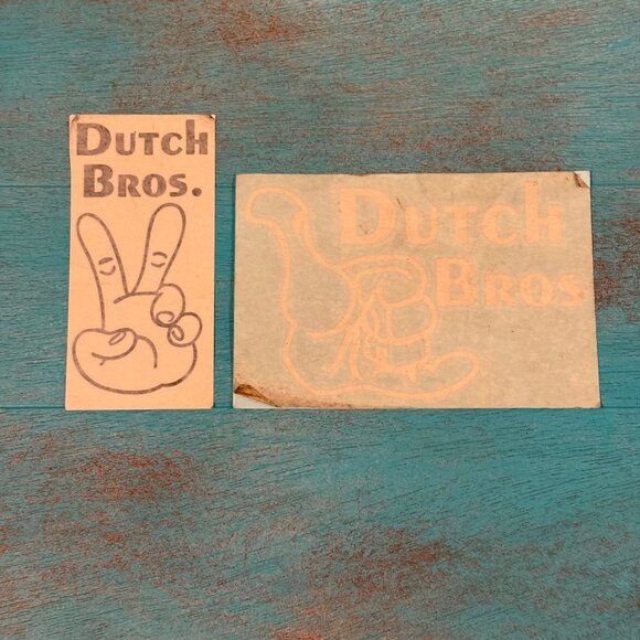 Dutch Bros Vinyl Decals Peace Sign & Logo Set of 2 - Picture 1 of 2